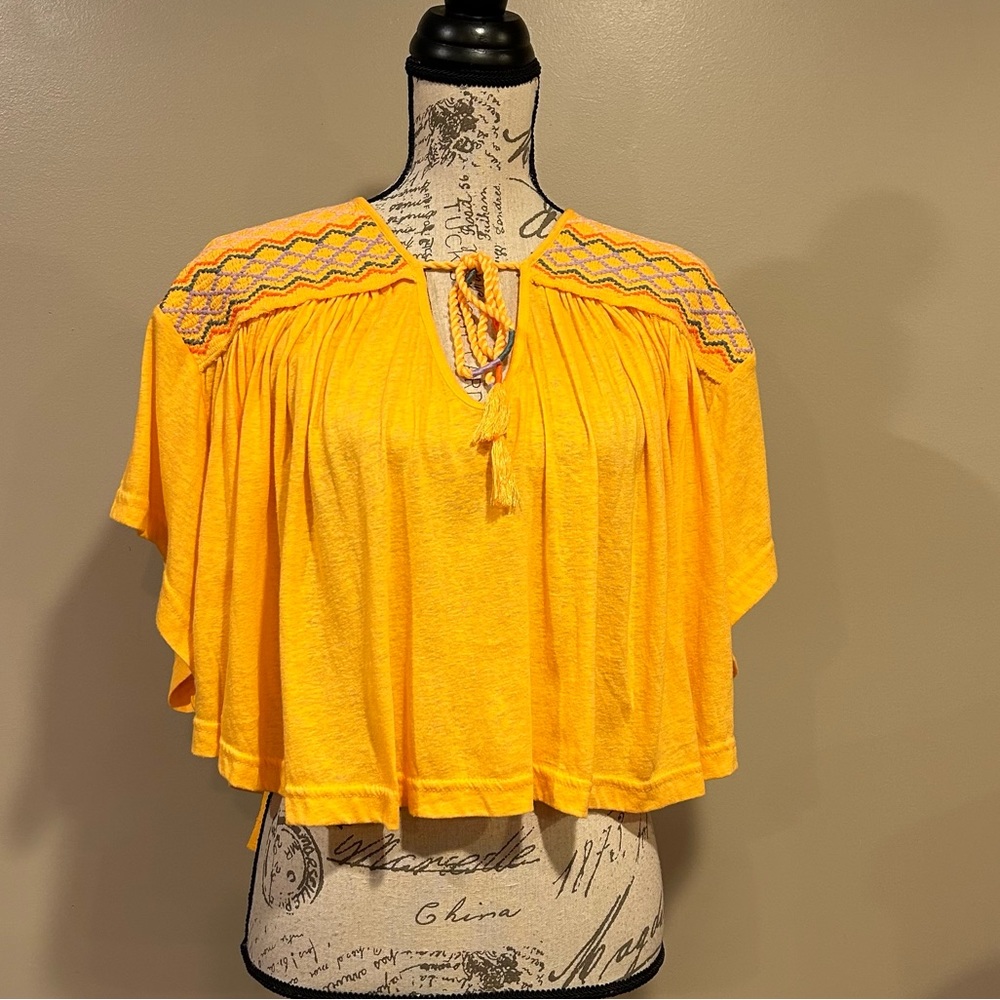 Free People Market Embroidery Tassel Tie Dolman Sleeve Top - Picture 1 of 15